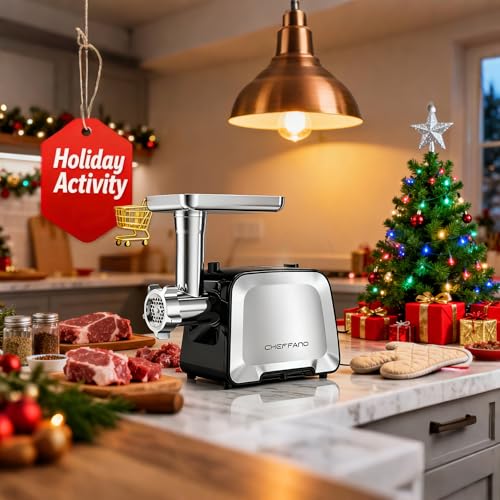CHEFFANO Life MG090C-S Electric Meat Grinder 2000W Max Stainless Steel Sausage Stuffer & Kubbe Kit