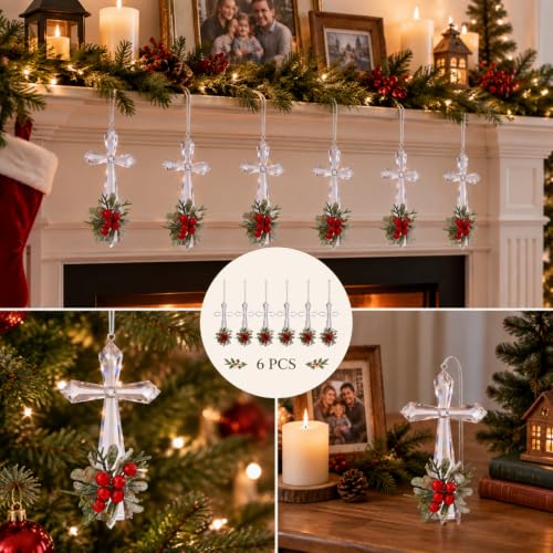 Yuxung Transparent Mistletoe Cross Christmas Hanging Ornaments - Set of 6