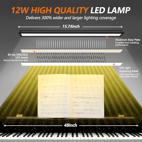 Round Piano Light with Adjustable Gooseneck - LED Music Stand Lamp, Auto-Off Timer, 5 Color Modes, USB Charging