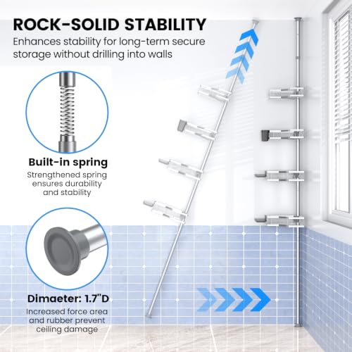 Aitatty Chrome Adjustable Shower Caddy Tension Pole Rustproof Corner Bathroom Shelves