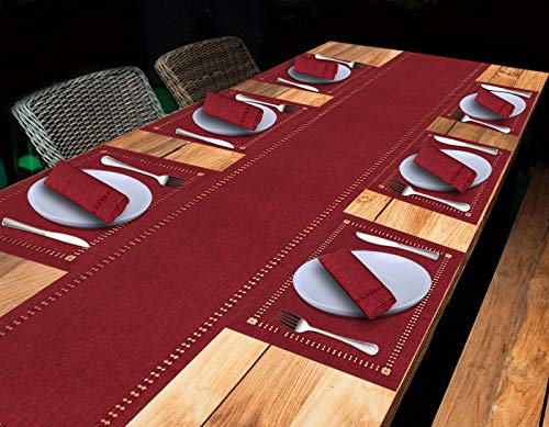 Grelucgo 14x120 Inch Handmade Hemstitched Polyester Table Runner - Cranberry