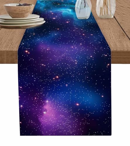 Starry Sky Space Galaxy Table Runner 13x120 Inches - Celestial Linen Burlap Decor