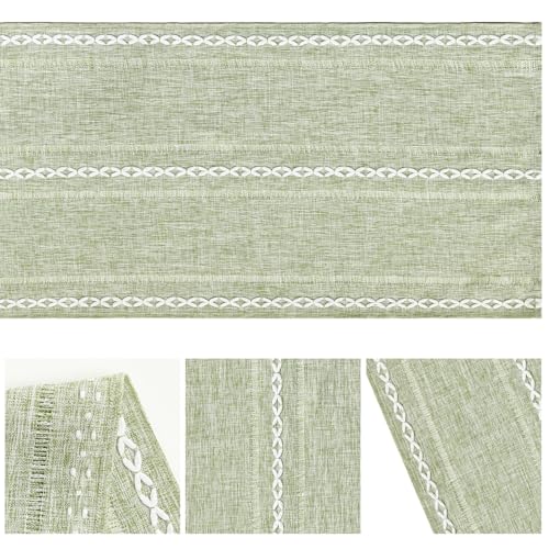 Artoid Mode Sage Green Rustic Cotton Linen Table Runner 13x90 Inch for Dining & Home Decor