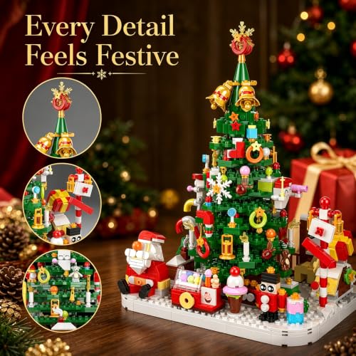 MYDOVA 2026 Christmas Tree Building Blocks Advent Calendar with Warm Light, 1250+ Pieces
