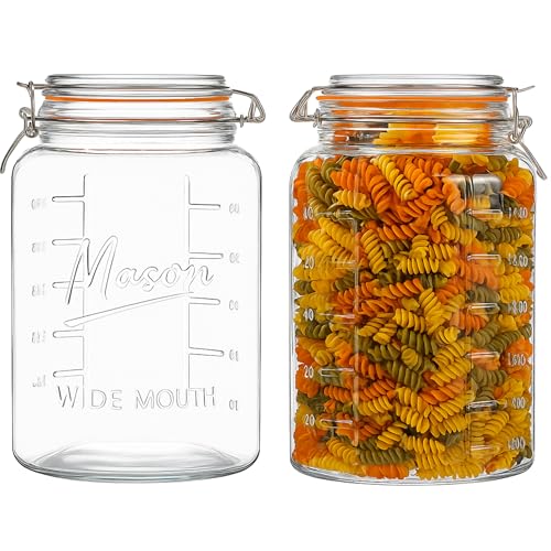 1 Gallon Glass Mason Storage Jars with Airtight Lids & Measurement Marks - 2 Pack