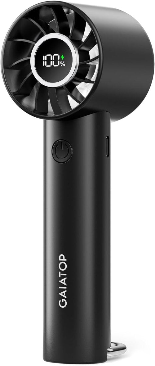 Gaiatop Portable Mini Fan - 3-Speed Handheld Cooling Fan with Power Display & Flashlight | USB Rechargeable, Lightweight, Black