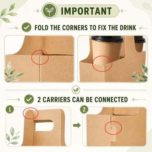 Kaderron 100 Pack Drink Carrier with Handles, 2/4 Cup Foldable Cardboard Holder
