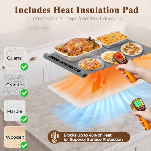 Colorlife Large Gray Electric Food Warming Mat 15 x 23.6 inches with Heat-Resistant Pad
