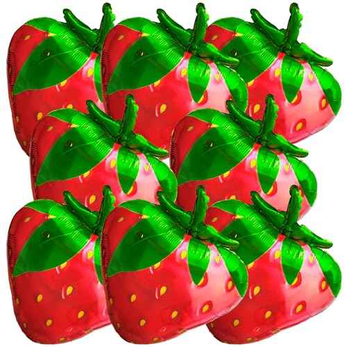 8PCS Gaint Strawberry Balloon Kit, Reusable Cute Strawberry Aluminum Foil Balloons with Straw and Ribbon, For Berry Sweet Birthday Party Decoration Weddings Baby Shower Supplies