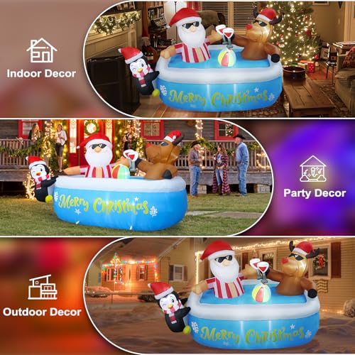 7 FT Christmas Pool Inflatable Blow Up Santa Reindeer Penguin Outdoor Decorations