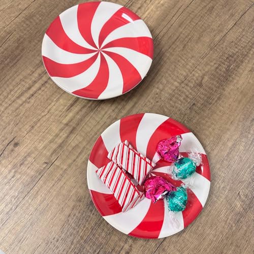 UP Classic Peppermint Candy Melamine Dessert Plates - Set of 4, 6.75 Inch Christmas Tableware