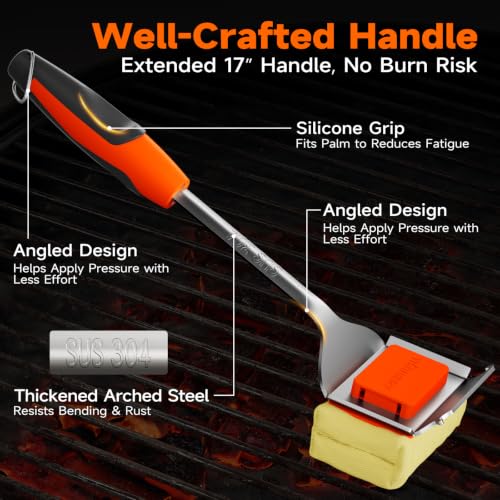 Bristle-Free Grill Brush with Steam & Kevlar Head - BBQ Cleaner, Orange (Variation of THIS listing)