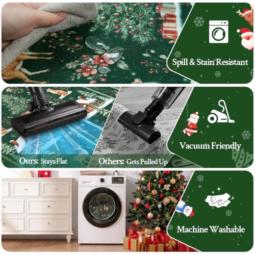 Green 2x8 Christmas Runner Rug Non Slip Washable for Kitchen Hallway Entryway