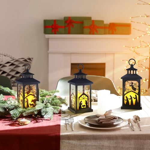 Nativity Scene LED Christmas Lanterns – 3 Pack Hanging Candles