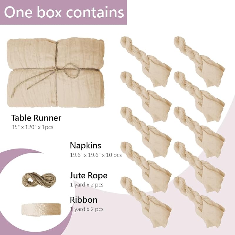 Cream Table Runner 35" x 120" (305cm) 10 Pack Napkins (19.6"*19.6" )