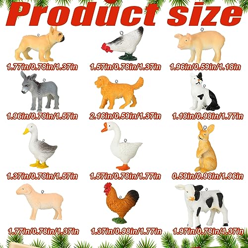 Huwena 24PCS Christmas Farm Animal Ornaments - Rustic Tree Decorations