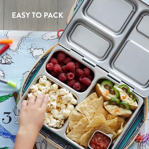 PlanetBox Launch Stainless Steel Lunchbox Replacement - 3 Compartments, Brushed Finish, Recycled Bento Container