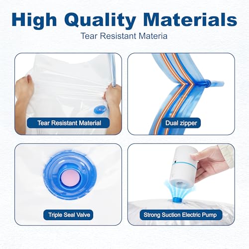Vacuum Storage Bags Set 30 Pack with Electric Pump - Space Saver & Reusable - 6 Sizes - Combo E Pump