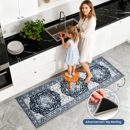 Ufeekare Blue 3-Piece Kitchen Rug Set Non-Slip Washable 20x32/20x48/20x59