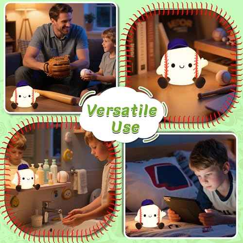 Baseball Night Light, Dimmable Silicone Touch Lamp with USB Rechargeable Soft Glow Bedside Lamp for Boys Bedroom Decor, Baseball Gifts for Boys Sport Fans Birthday Xmas