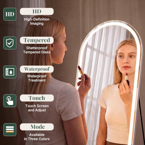 Elegant LED White Arched Full-Length Mirror with Lights - 60 Inch