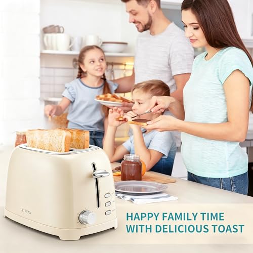 Ultrean Cream 2-Slice Toaster with Wide Slots, 6 Browning Levels & Removable Crumb Tray