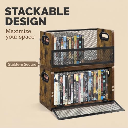 3 Pack DVD & Blu-ray Storage Racks - Wooden & Metal Media Organizer for 56 DVDs or 64 Blu-ray Cases