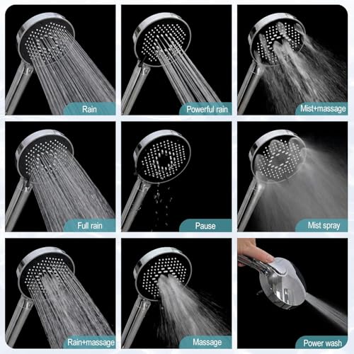Chrome 12-Inch Rain Shower Head & Handheld Combo with Filter & 9 Modes