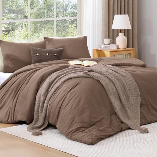 Oversized King Comforter Set - 3 Pieces Brown Soft Bedding - 120"x98"