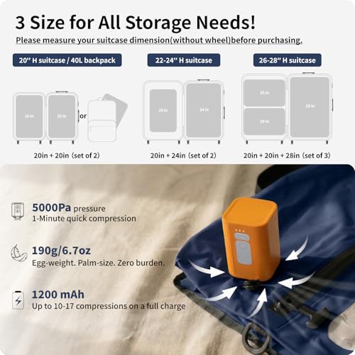 Kosgoo Navy Travel Vacuum Seal Bags Set 20+20+28 inches with Pump, Fits 26-28 inch Suitcases