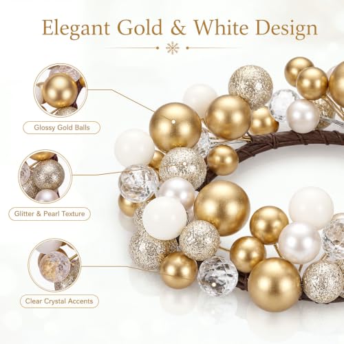 Luinabio 6 Pcs Christmas Candle Ring Set – Gold & White Mini Wreaths