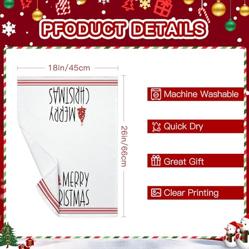 OTOSTAR Christmas Kitchen Towels Set of 2 18x26 Inch Red Tree & Snowflakes Holiday Decor