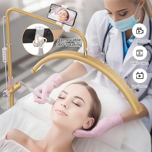 AURELLE Half Moon Lash Light - Adjustable LED Floor Lamp with 4X Magnifier & Phone Holder - Gold