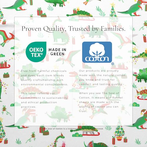 100% Cotton Christmas Flannel Sheet Set Twin, Dinosaur