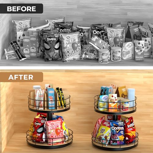 NANAGIFTREE 2-Tier Beech Wood Lazy Susan Snack Organizer - 12 Inch