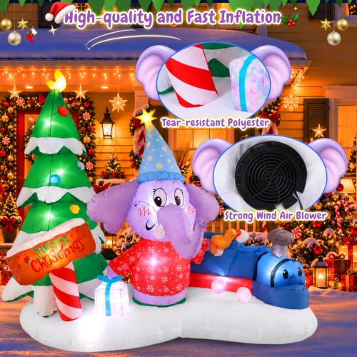 GIFTFIND 7.9 FT Christmas Elephant Train Inflatable Outdoor Decor with LEDs - Elephant Train Variant