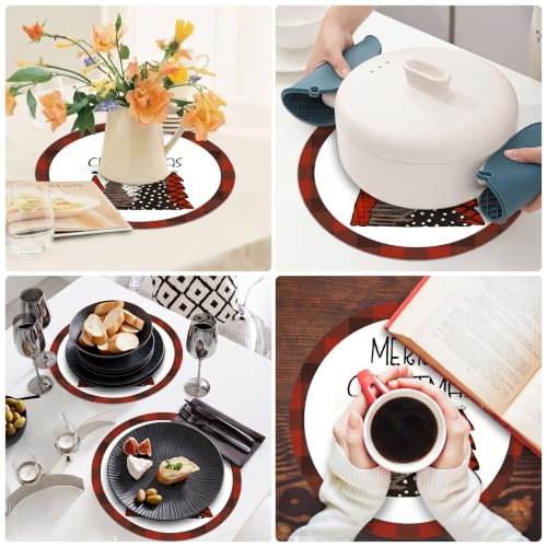 Niviy Christmas Tree Round Placemats Set of 4, 15 Inch Red Winter Table Decor