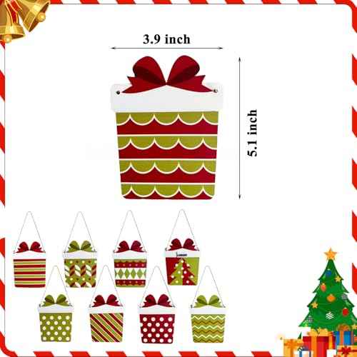 9 Pcs Wooden Christmas Money Holder for Cash Gift Shaped Christmas Gift Card Holder Red and Green Christmas Tree Hanging Ornaments for Xmas Winter Holiday Party Tree Decor