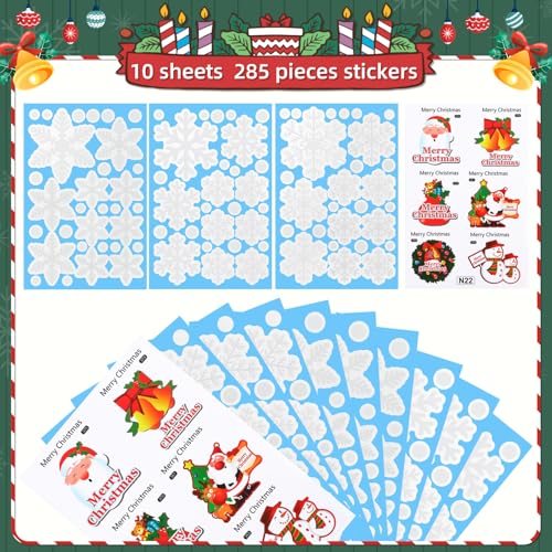 KESOTO 96PCS Christmas Decorations, Snowflake Window Clings, Glueless PVC Window Stickers for Indoor Christmas D?cor, 10 Sheets
