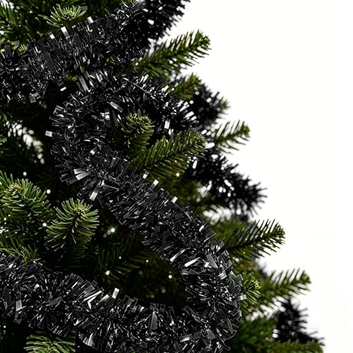 Psoeksdo 33Ft Black Christmas Tinsel Garland Metallic Twist for Indoor Outdoor Decor