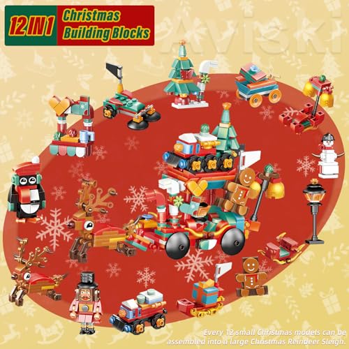 Aviski Multicolor 12-in-1 Christmas Building Blocks Advent Calendar for Kids