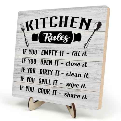 Kitchen Wooden Decor Sign, Rustic Kitchen Wooden Plaque, Inspirational Quote Wood Sign Decor for Rustic Farmhouse Home Living Room Dining Room Shelf Table Decoration, 5.9 x 5.9 inches