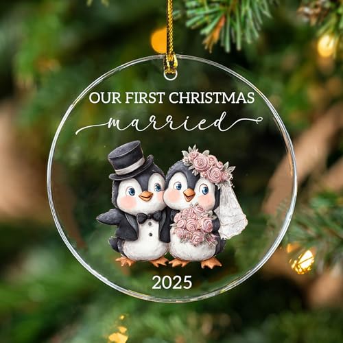 Our First Christmas Married Penguin Ornament 2025 - Mr & Mrs Keepsake Decoration