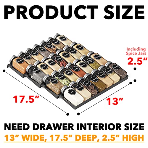 SpaceAid 28-Jar Spice Drawer Organizer Set with 386 Labels, 4-Tier Rack, 13" Wide
