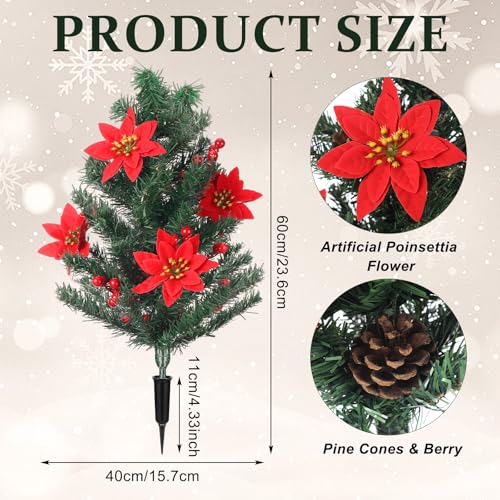 Giegxin 2 Pack Cemetery Christmas Tree with Poinsettia - 24 Inch Holiday Memorial Decor