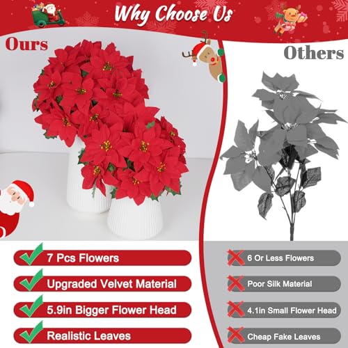 Artflower 12 Pack Poinsettias Artificial Christmas Flowers – Velvet Red Faux Poinsettias for Tree, Home & Outdoor Decor