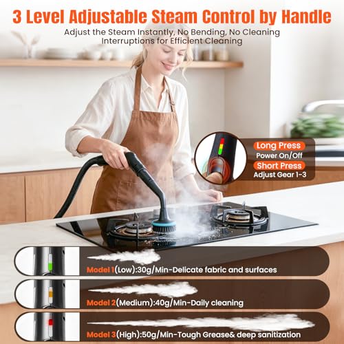 QIJIAA Handheld Steam Cleaner for Home & Car, 3-Level Adjustable, 1.8L Tank
