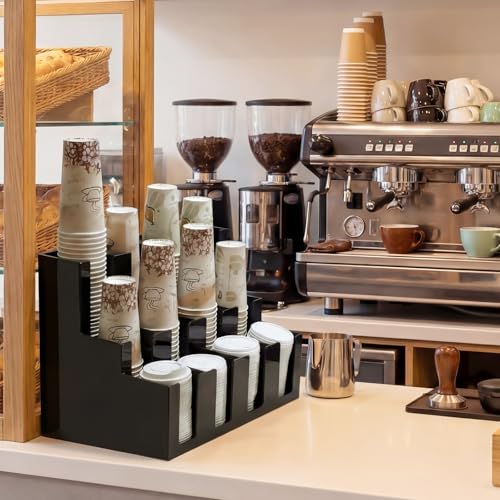 Geetery 16.93 x 12.99 x 11.81 Inch Black Acrylic Cup Dispenser Organizer with 12 Compartments