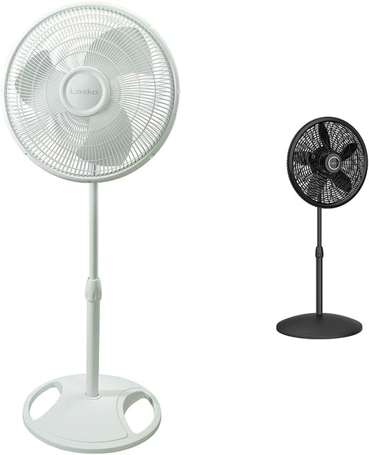 Lasko Elegance and Performance Pedestal Stand Fan, 3-Speeds, 90 Degree Oscillation, Adjustable Height, Timer, Remote for Indoor, Bedroom, Living Room, Home Office, Dorm Use, 18 Inch, White, 1850
