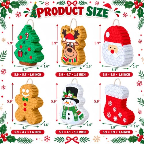 FNTSILN Christmas Mini Piñata Set 6 Pcs with Greeting Card - Holiday Party Decor, Model: Christmas Mini Piñata 1